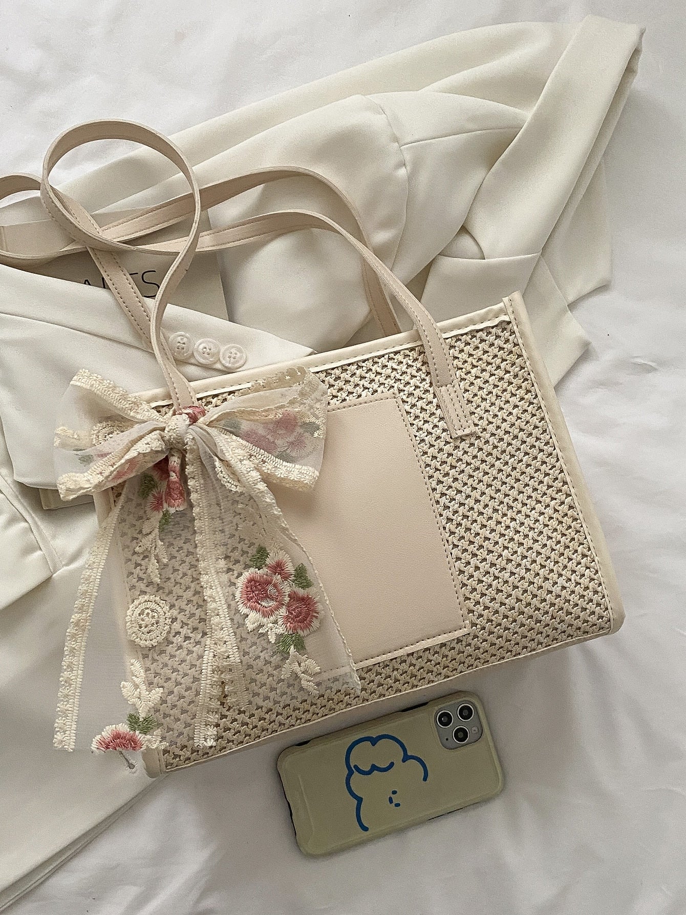Lightweight, Casual Bow Decor Straw Bag For Teen Girls Women College Students Perfect For College