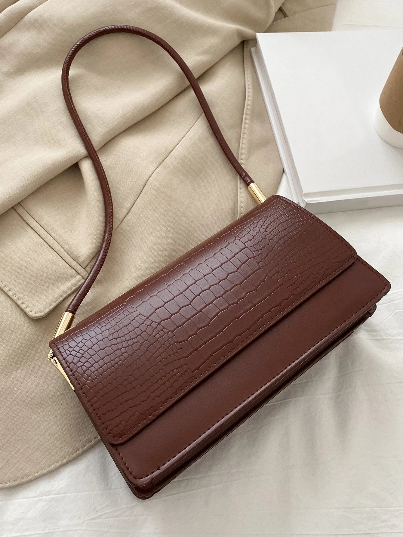 Crocodile Embossed Flap Bag - 8