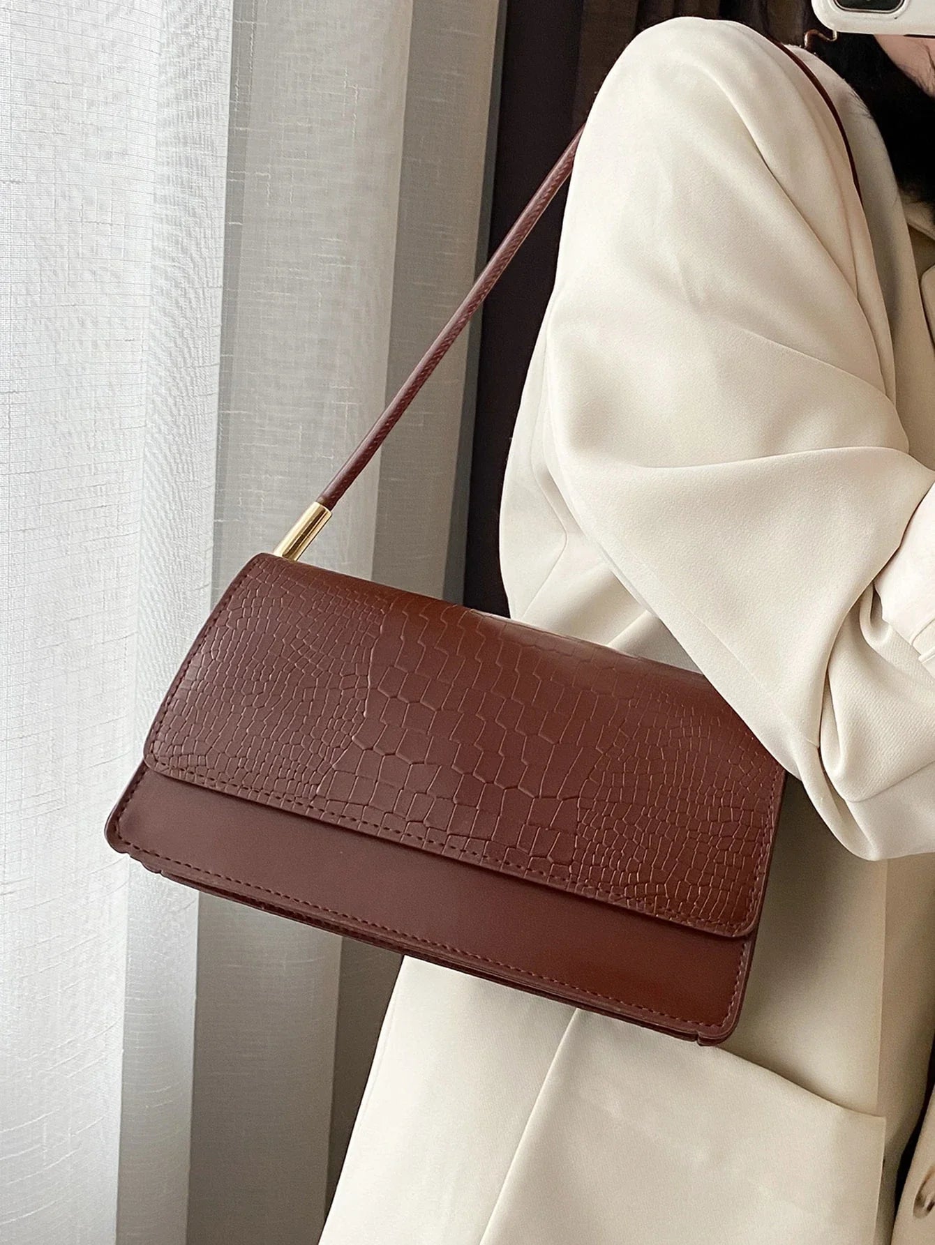 Crocodile Embossed Flap Bag - 8