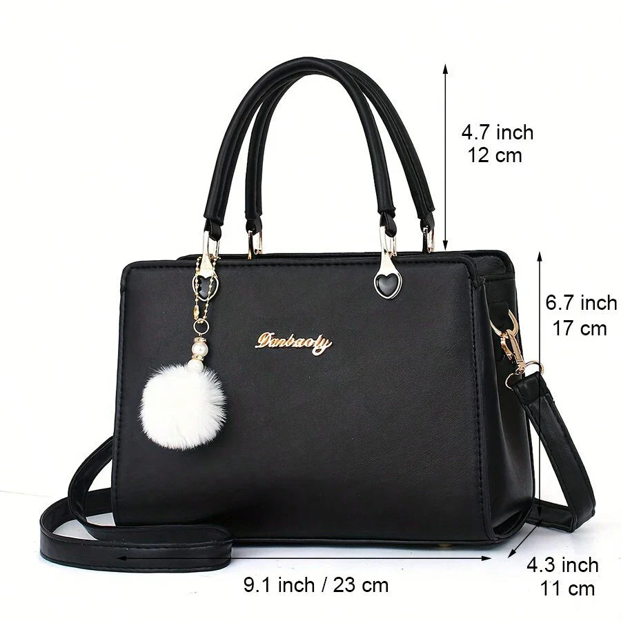 New Arrival Fluffy Ball Pendant Tote Bag Versatile Casual Shoulder Bag, Mother Day Gifts, Mom Gifts, Mommy's Essentials, Mommy Bag For Going Out,Fashionable Business Casual Bag For Women, Pefect For Office, Business And Work