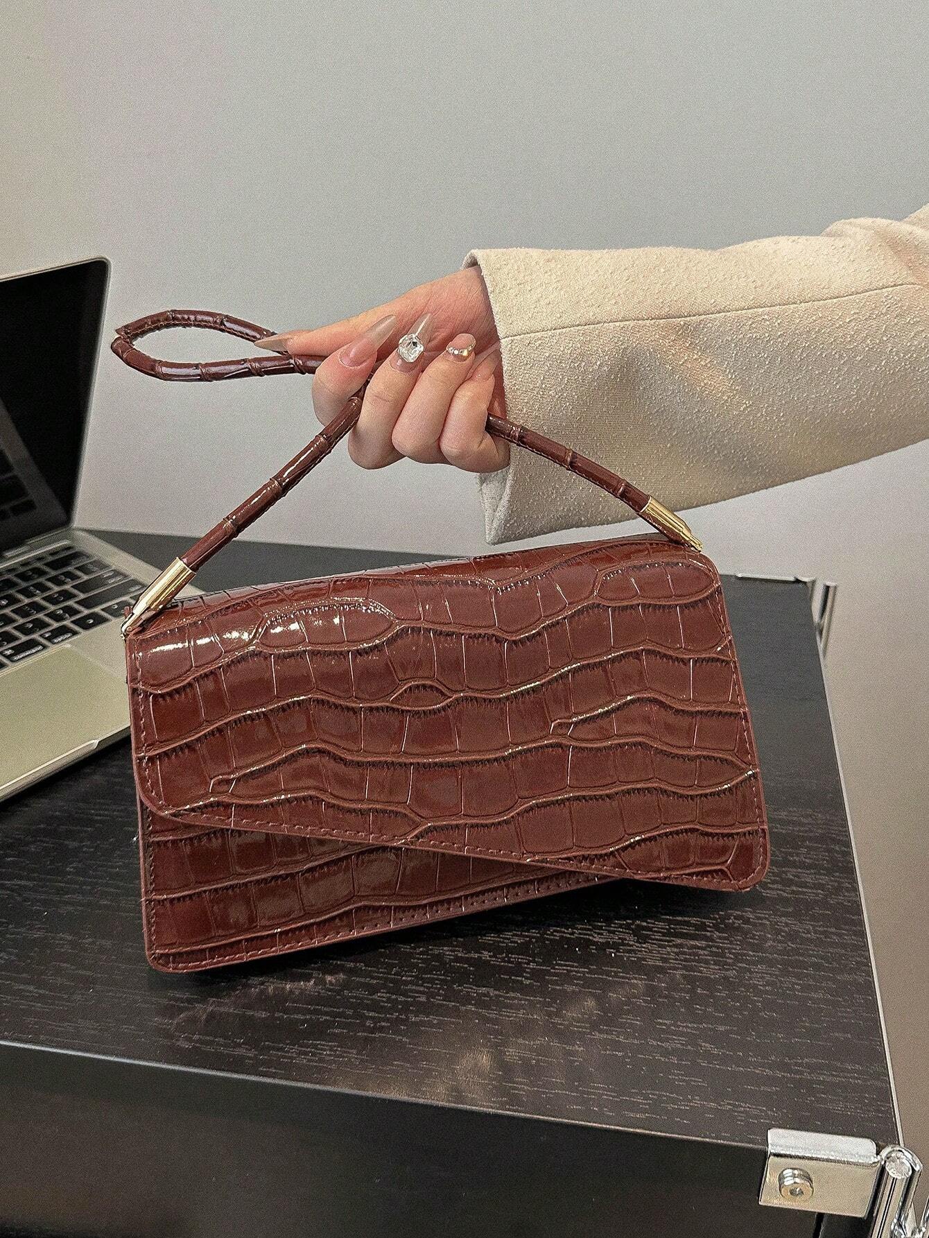 Fashionable Versatile Solid Color Crocodile Pattern Women's Shoulder Bag