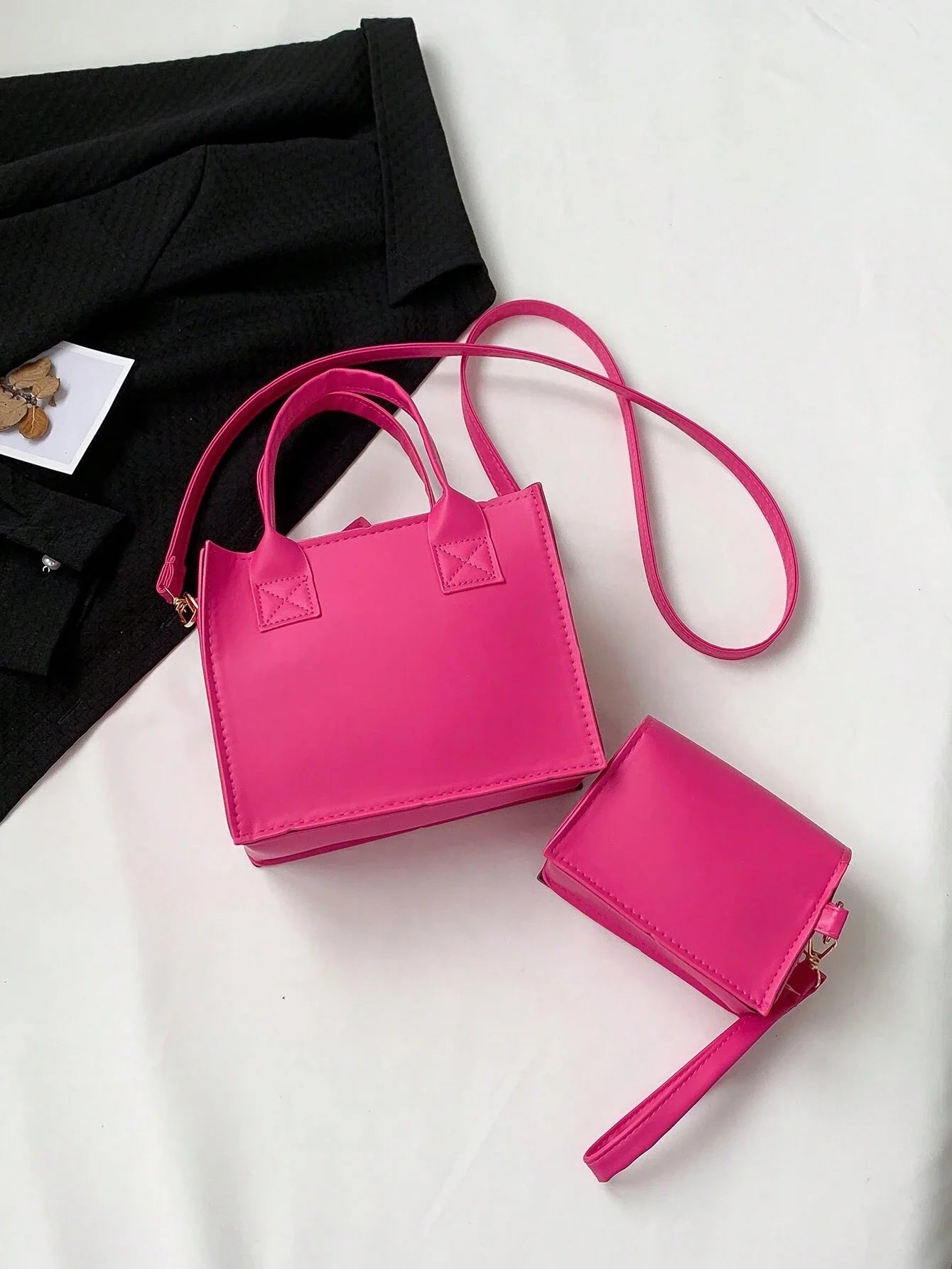 3pcs Set: Mini Solid Color Argyle Embossed Square Bags, PU Leather Dual Handle Adjustable Shoulder Strap Crossbody Bag, Wristlet Pouch, Zipper Wallet, Fashion Women Multi-Purpose Daily/School/Work Bag