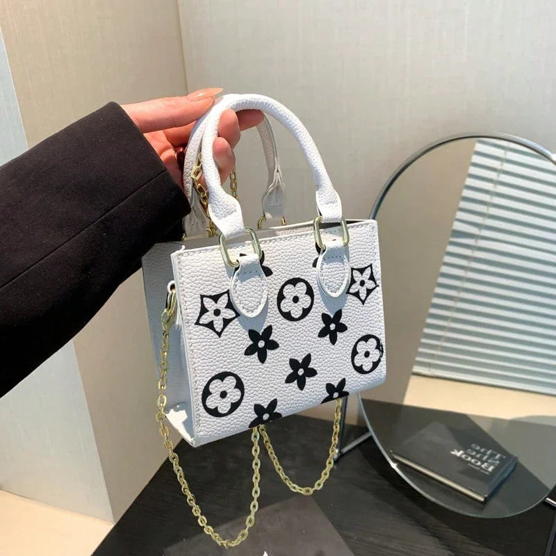 Small Floral Print Contrast Color Handbag For Women, Fashion Portable Shoulder Crossbody Casual Tote Bag, Versatile For Shopping