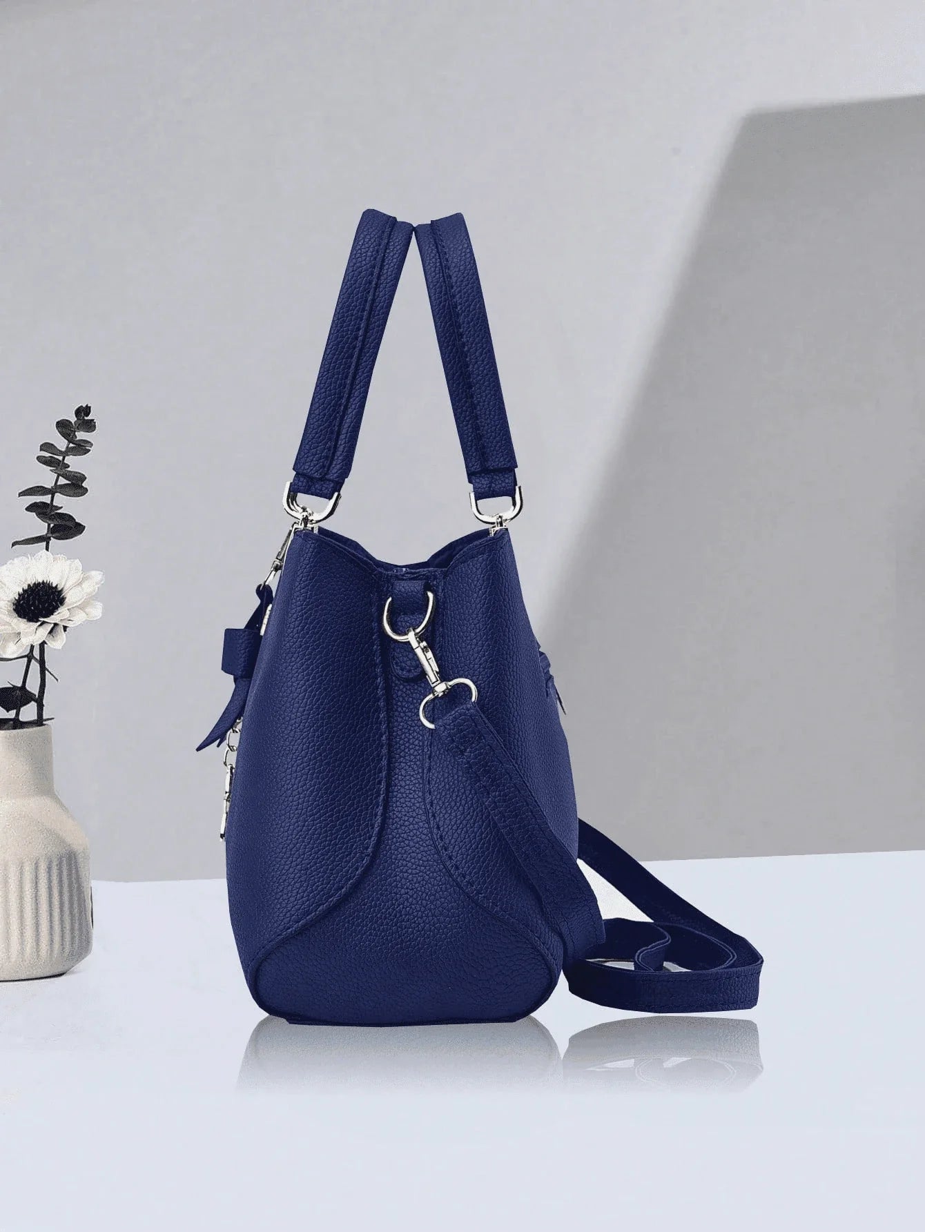 2pcs/1pc Women Solid Color Handbag & Wallet Set, With PU Leather & Bow Pendant, Zipper Closure, Great Mother's Day/Valentine's Day Gift, Elegant Women Tote Bag, Shoulder Bag, Cross-Body Bag, Large Capacity Purse