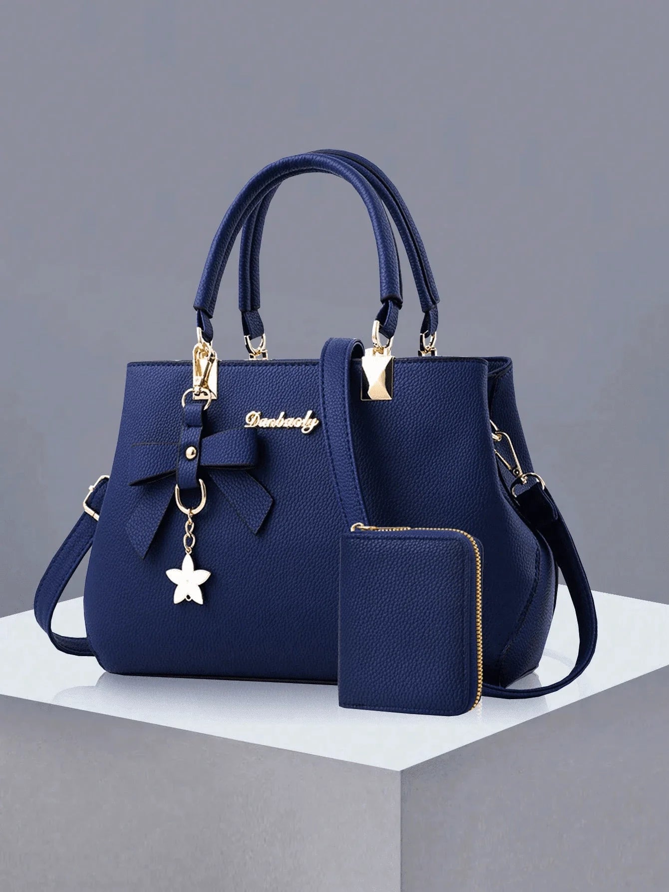 2pcs/1pc Women Solid Color Handbag & Wallet Set, With PU Leather & Bow Pendant, Zipper Closure, Great Mother's Day/Valentine's Day Gift, Elegant Women Tote Bag, Shoulder Bag, Cross-Body Bag, Large Capacity Purse