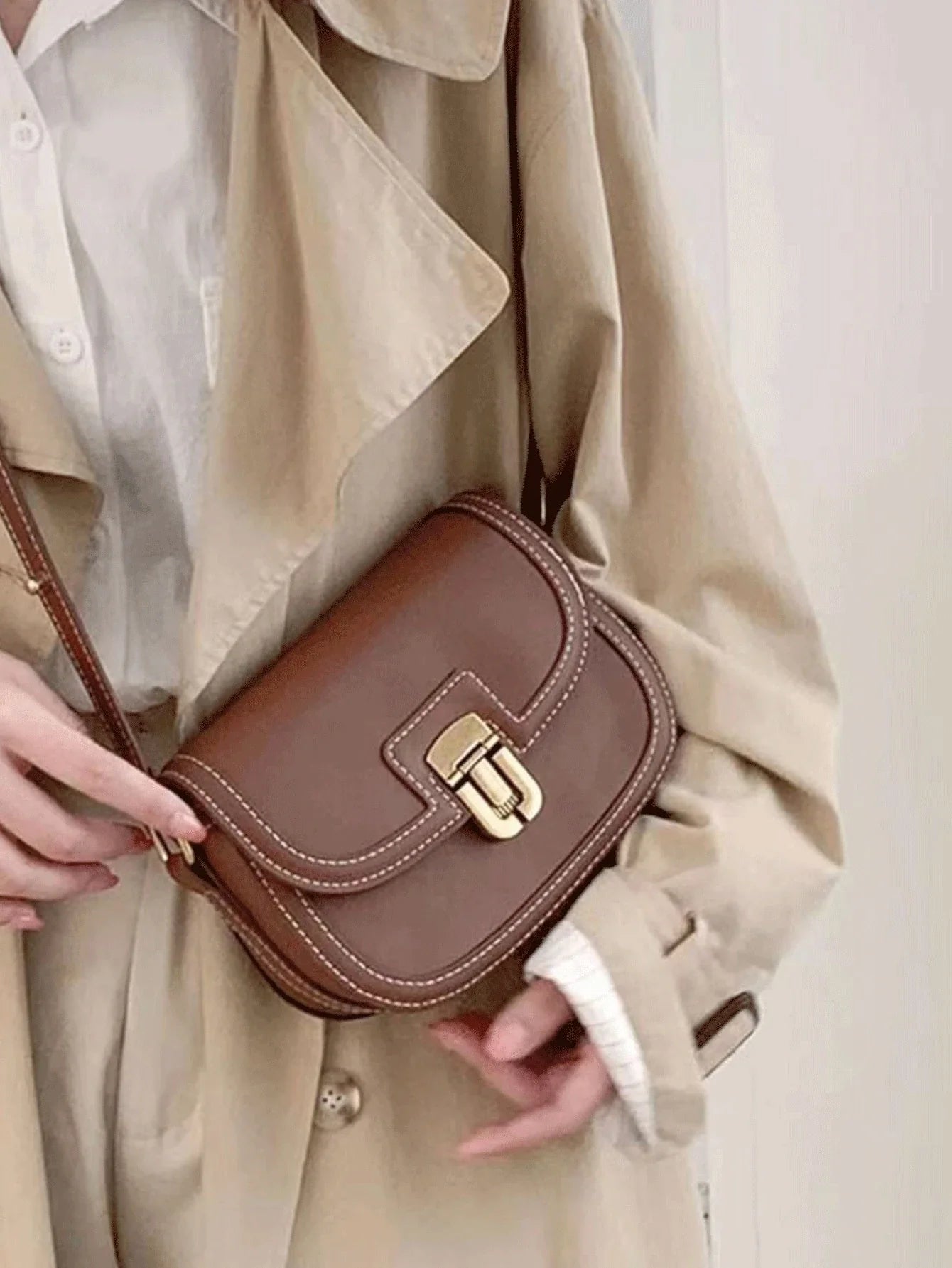 Fashion Joker Contrast Color Design Simple Saddle Bag, Flip Design Shoulder Bag, Business Commuter Handbag, Elegant Handbag, Suitable For Travel Shopping, Commuting To Work - 2